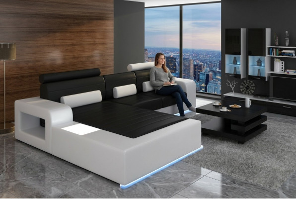 LEDERECKSOFA-GARNITUR mat USB, LEDERSOFA Moossanfertigung COUCH-GARNITUR ECKSOFA