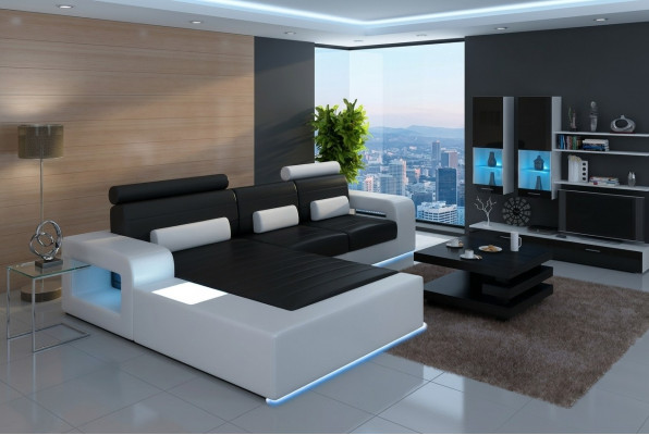 LEDERECKSOFA-GARNITUR mat USB, LEDERSOFA Moossanfertigung COUCH-GARNITUR ECKSOFA