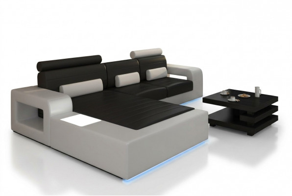 LEDERECKSOFA-GARNITUR mat USB, LEDERSOFA Moossanfertigung COUCH-GARNITUR ECKSOFA