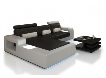 LEDERECKSOFA-GARNITUR mat USB, LEDERSOFA Moossanfertigung COUCH-GARNITUR ECKSOFA