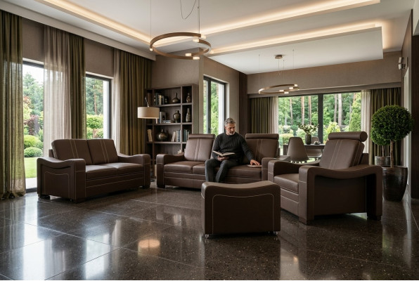 LEDERSOFA Moossfabrikatioun SOFA SOF 3+2+1 USB CANAPÉIE GARNITUR POLSTERGARNITUR Nei