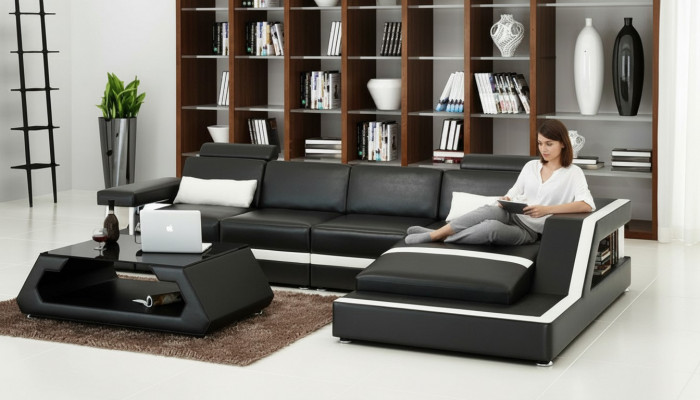 LEDERSOFA XXL WUNN'LANSCHAFT GARNITUR USB LEDER ECKSOFA Moossanfertigung HH4