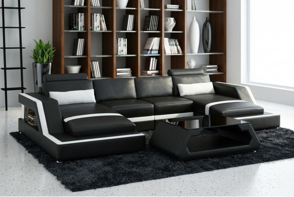 LEDERSOFA XXL WUNN'LANSCHAFT GARNITUR USB LEDER ECKSOFA Moossanfertigung HH4