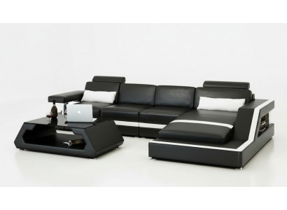 LEDERSOFA XXL WUNN'LANSCHAFT GARNITUR USB LEDER ECKSOFA Moossanfertigung HH4