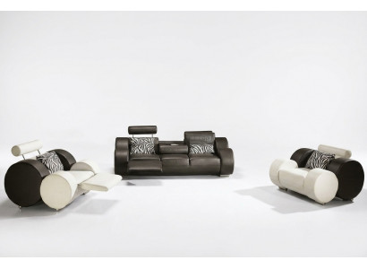 LEDERSOFA mat USB LEDER GARNITUR 3+2+1 Sëtz COUCHGARNITUR DESIGNER SOFA NEI