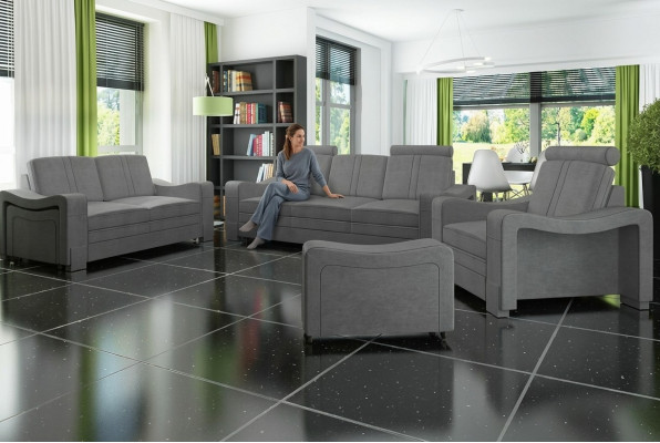 Garnitur Stoffsofa 3+2+1 Sofagarnitur Moossenfabrikatioun Polstersofa USB Textil