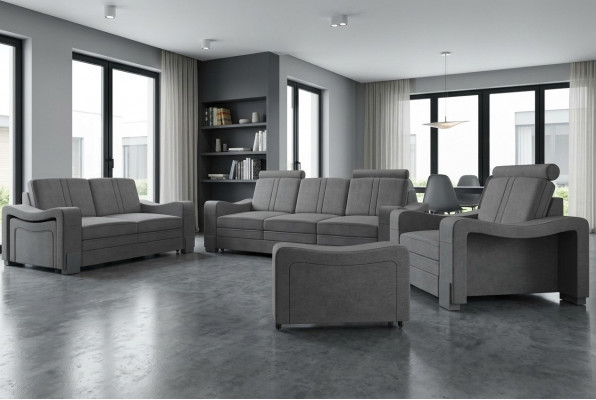 Garnitur Stoffsofa 3+2+1 Sofagarnitur Moossenfabrikatioun Polstersofa USB Textil