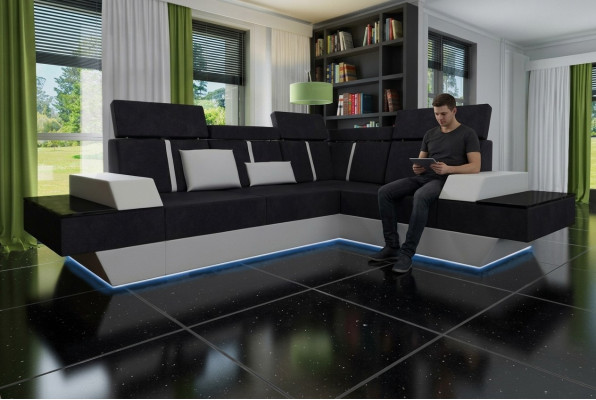 Design Wunnlandschaft Sofa Ecksofa USB Stoff Textil Lieder Moosanfertigung Ecksofa