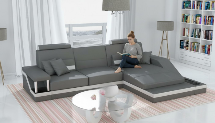 Ecksofa Garnitur Lieder Textil Stoff Wohnlandschaft Sofa USB Nei Moosmaacherstellung