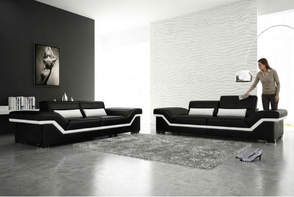 Ledersofa USB Moosaarbecht Sofa 3+3 Sëtz Design Sofa Polster Lieder Garnitur