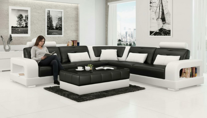 LEDERSOFA SOFA mat USB, ECKSOFA "H2209" SOFAGARNITUR DESIGNER COUCH Moosanfertigung