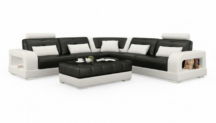 LEDERSOFA SOFA mat USB, ECKSOFA "H2209" SOFAGARNITUR DESIGNER COUCH Moosanfertigung