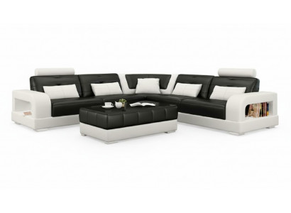 LEDERSOFA SOFA mat USB, ECKSOFA "H2209" SOFAGARNITUR DESIGNER COUCH Moosanfertigung