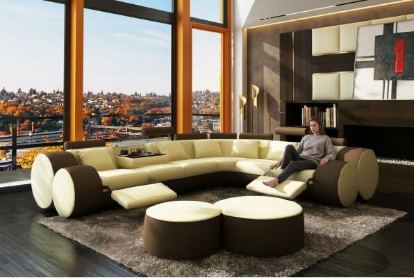 Designer Liederdivan mat USB Sofa Liedersekzioun Eckdivan Wunnlandschaft Moossanfertigung