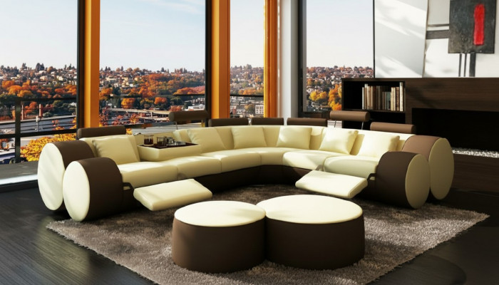 Designer Liederdivan mat USB Sofa Liedersekzioun Eckdivan Wunnlandschaft Moossanfertigung