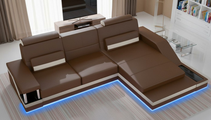 Ecksofa Wunnlandschaft Canapé +USB Eck Garnitur Lieder Textil Stoff Moossanfertigung