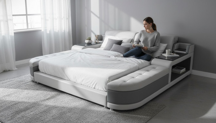 Luxus Design Bett + USB Polsterung Hotel Modern Better Lieder 140/160/180/200