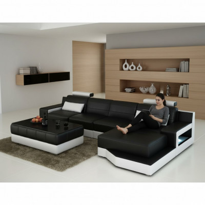 LIEDERCOUCH ECKCOUCH mat USB COUCH GARNITUR WUNNSCHAFT BETTFUNKTIOUN NEI