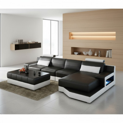 LIEDERCOUCH ECKCOUCH mat USB COUCH GARNITUR WUNNSCHAFT BETTFUNKTIOUN NEI