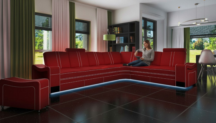 XXL LEDERSOFA WOHLANDSCHAFT GARNITUR LEDER ECKCOUCH GARNITUR mat USB POLSTER