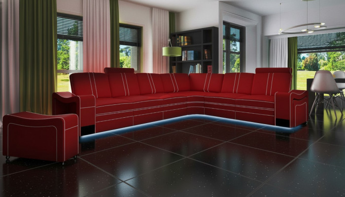 XXL LEDERSOFA WOHLANDSCHAFT GARNITUR LEDER ECKCOUCH GARNITUR mat USB POLSTER