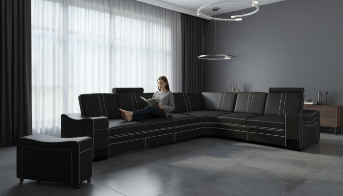 LEDER ECKCOUCH GARNITUR Moosschneiderei USB LEDERSOFA XXL WUNN-LANDSCHAFT Nei