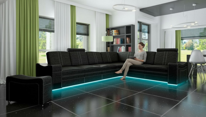 Stoffcouch Sofa Eck Wunnlandschaft Textil Polster Eckcouch Moosschneiderei USB