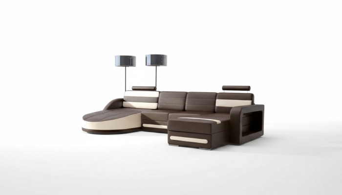 WOHNLANDSCHAFT LEDERSOFA XXL ECKSOFA + USB GARNITUR ECKCOUCH Moosmaach