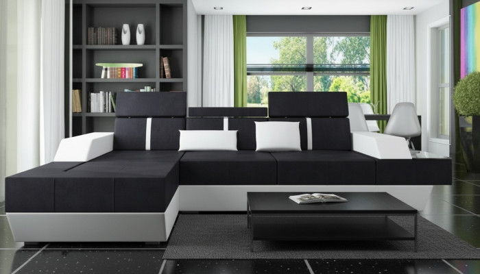Textilcanapé Eckcanapé Stoffcanapé Canapé + USB Wunnlandschaft Polster Moosschneiderei