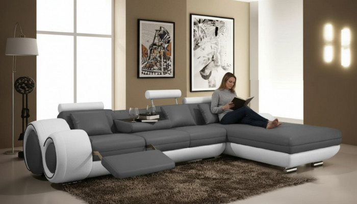 Eckcouch USB Wunnlandschaft Couch Liederdivan Sofa Garnitur Moossfabrikatioun