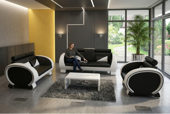 LEDERSOFA USB DESIGN GARNITUR 3+1 Moossfabrikatioun POLSTERGARNITUR POLSTER SOFA NEI
