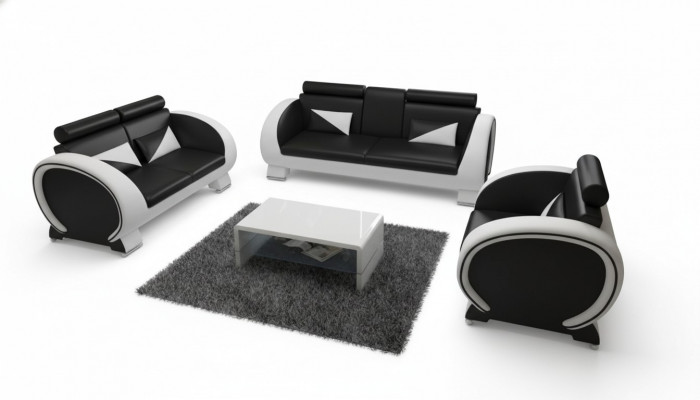 LEDERSOFA USB DESIGN GARNITUR 3+1 Moossfabrikatioun POLSTERGARNITUR POLSTER SOFA NEI