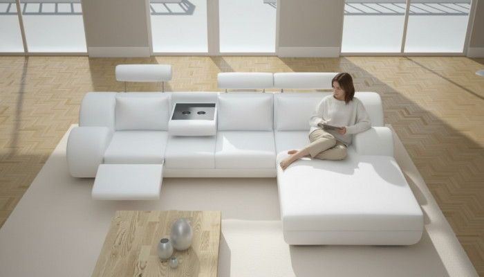 Designer Garnitur Wohnlandschaft Eckcouch Canapé Sofa Polster Ledersofa mat USB