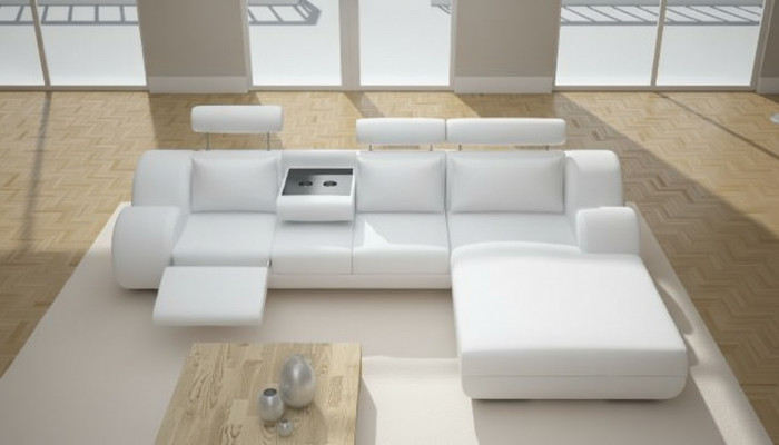 Designer Garnitur Wohnlandschaft Eckcouch Canapé Sofa Polster Ledersofa mat USB