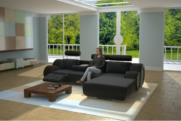 Design Garnitur Wunnlandschaft Eckcouch Couch Sofa Polster Moossfabrikatioun USB