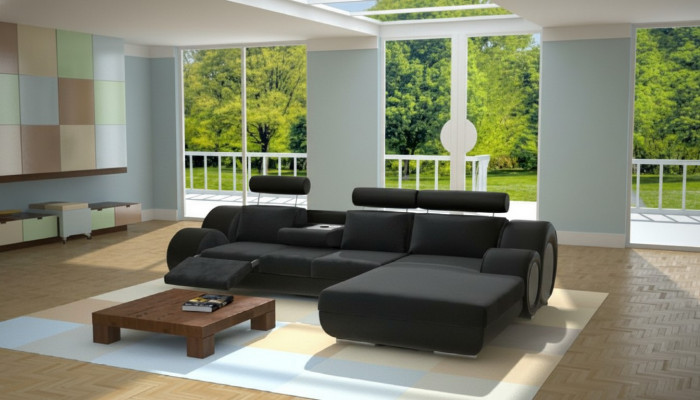 Design Garnitur Wunnlandschaft Eckcouch Couch Sofa Polster Moossfabrikatioun USB