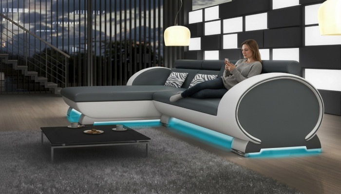 Liederkanapé Ecke-Sofa Sofa Garnitur Designer Canapé Barfunktion Sofa mat USB Polster