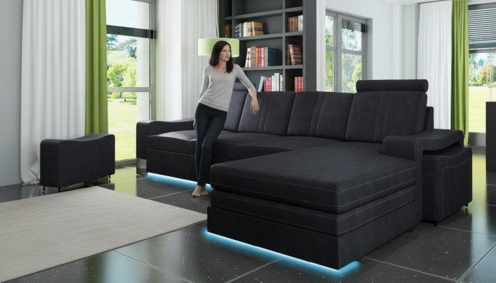 Stoffcouch mat USB Sofa Polster Garnitur Ecke Nei Textilcouch Eckcouch Stoffsofa