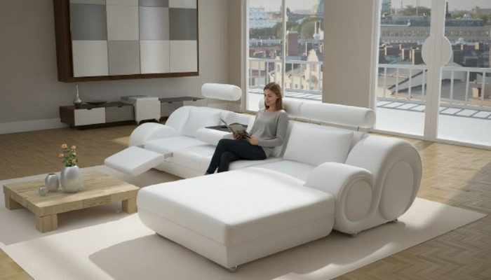 Designer Polstersofa + USB Luedersofa Wunnlandschaft Ecksofa Garnitur Berlin II