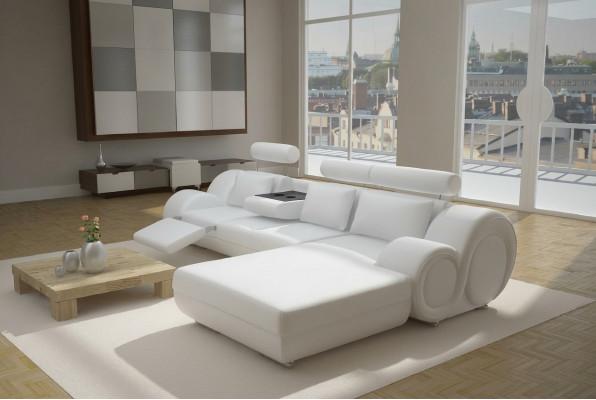 Designer Polstersofa + USB Luedersofa Wunnlandschaft Ecksofa Garnitur Berlin II