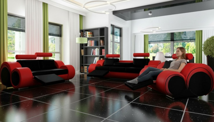 Sofa BERLIN Polstersofa Garnitur 3+2 Sëtz Designer Sofa Ledersofa mat USB Nei