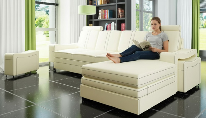 Ledersofa Ledercouch Lederecksofa Wunnlandschaft mat USB, Nei Garnitur Sofa XXL