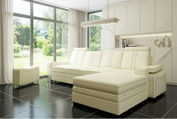 Ledersofa Ledercouch Lederecksofa Wunnlandschaft mat USB, Nei Garnitur Sofa XXL