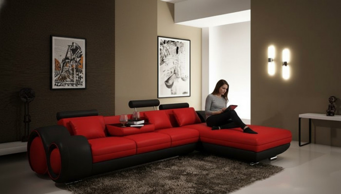 Patentéiert Design Ecksofa + USB, Polster Lieder Eck BERLIN Wunnlandschaft