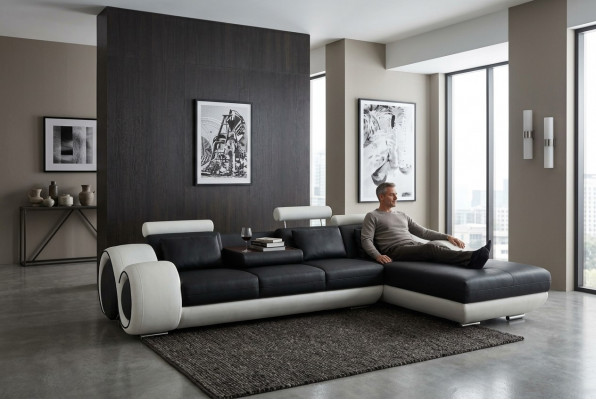 Patentéiert Design Ecksofa Sofa + USB, Polster Lieder Ecke Wunnlandschaft BERLIN