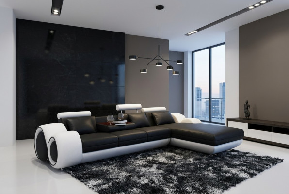 Patentéiert Design Ecksofa Sofa + USB, Polster Lieder Ecke Wunnlandschaft BERLIN