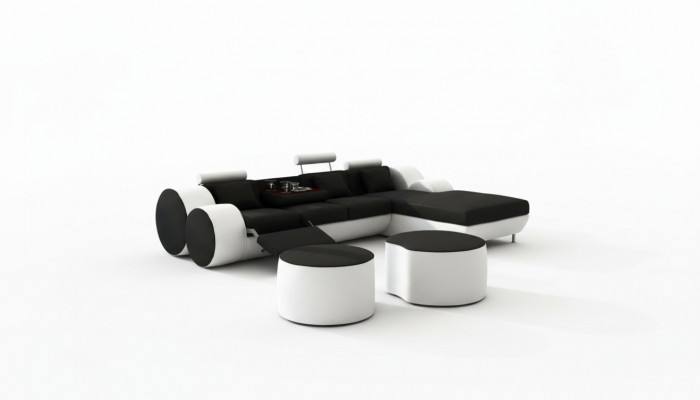 Designer Ledersofa Garnitur mat USB, Lieder Ecksofa Wunnlandschaft Liedercouch