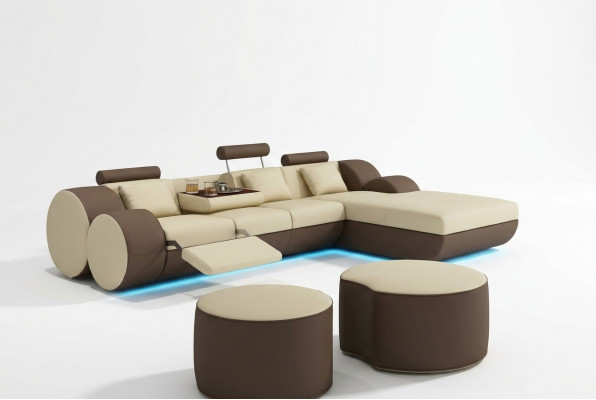 Designer Lieder Eckcanapé Wunnlandschaft Ledercouch+ USB Garnitur Eckcanapé Madrid
