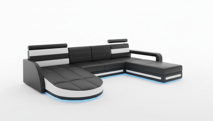 XXL WUNNLANDSCHAFT CANAPÉ GARNITUR DESIGN ECKCANAPÉ Schwaarz LEDERSOFA mat USB Nei