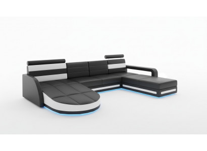 XXL WUNNLANDSCHAFT CANAPÉ GARNITUR DESIGN ECKCANAPÉ Schwaarz LEDERSOFA mat USB Nei